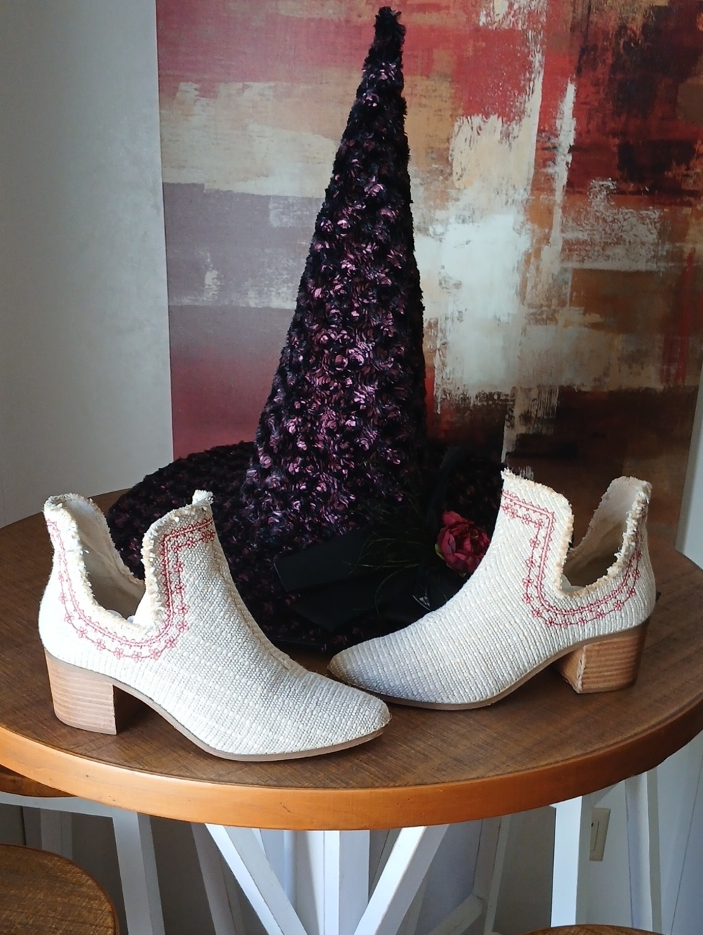 Women’s Cream Embroidered Ankle Boots